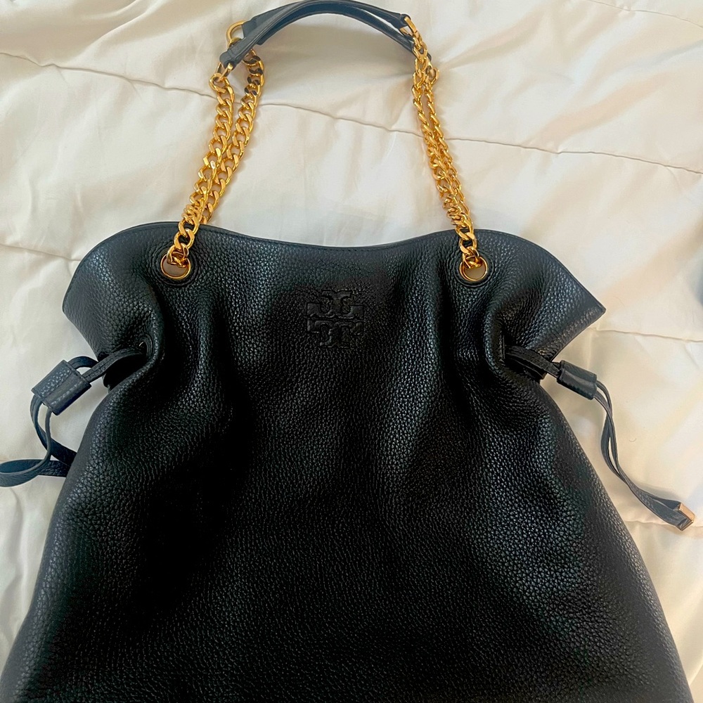 Tory Burch Black Hobo Bag with Gold Chain
